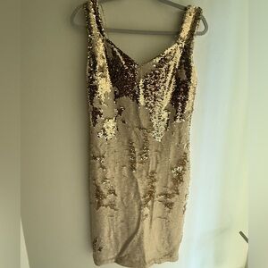 Sherri Hill Champagne Sequin Midi Dress